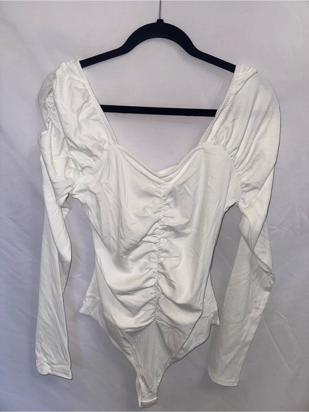 Promesa White Ruched Sweetheart Long-Sleeve Bodysuit